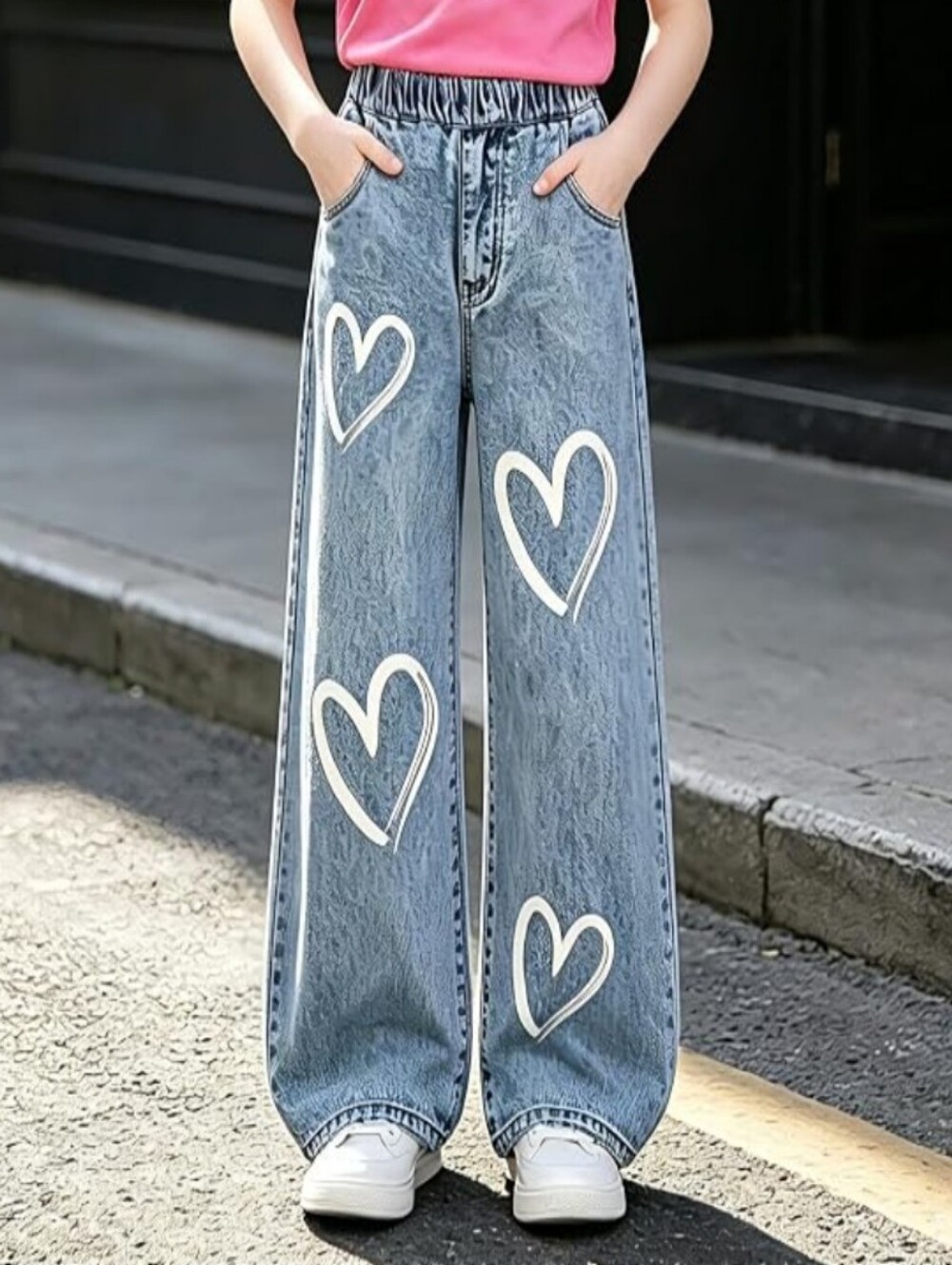 Girl's 14 Pull On Jeans Hearts Elastic Waist Size 13-14